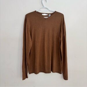 Martin Gordon Silk Cashmere V Neck Sweater Mens L Brown